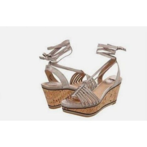 Frye Carlie Strappy Wedge Sandals in Natural  Size 7.5 Leather Espadrilles - Picture 1 of 4